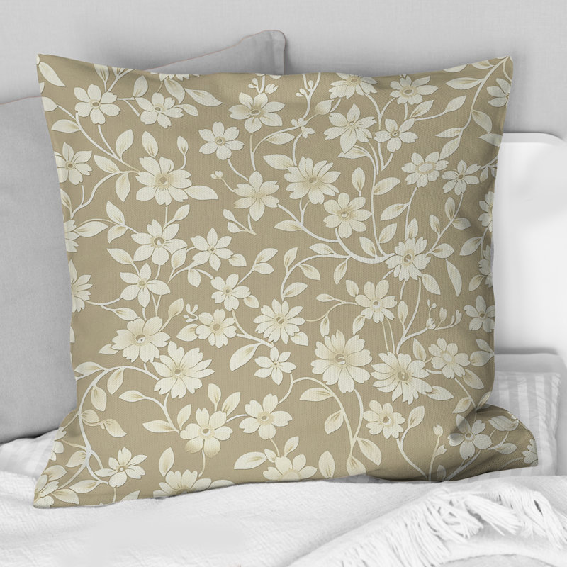 Coussin décoratif beige et crème Floral Vines I, H 16 po x l 16 po