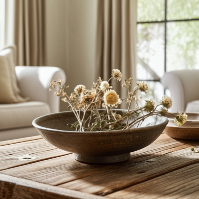 Versatile Handcrafted Decorative Bowl - Modern Accent Bowl For Home Decor Perfect For Table Arrangement Or Everyday Styling - 12", Brown
