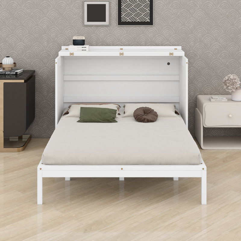 Lit escamotable mural Murphy avec tiroir, prises et ports USB, Blanc