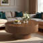 Table basse ronde avec rainures, plateau de table épais et base cylindrique