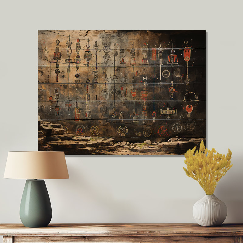 «Native Art», anciens pétroglyphes I sur bois, H 10 po x l 20 po x P 0,78 po