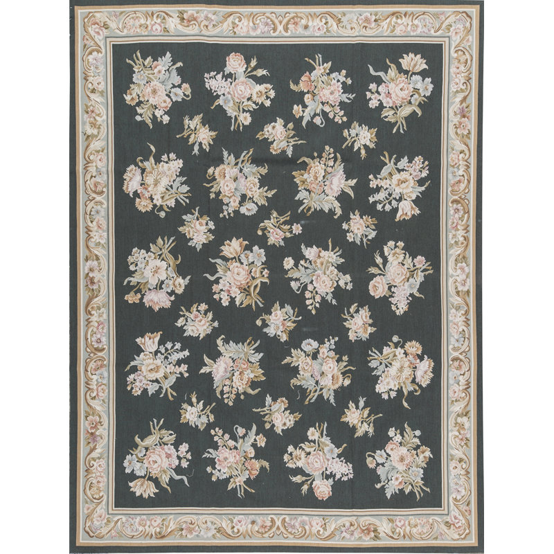 Hand-Knotted High-Quality Green and Beige Area Rug