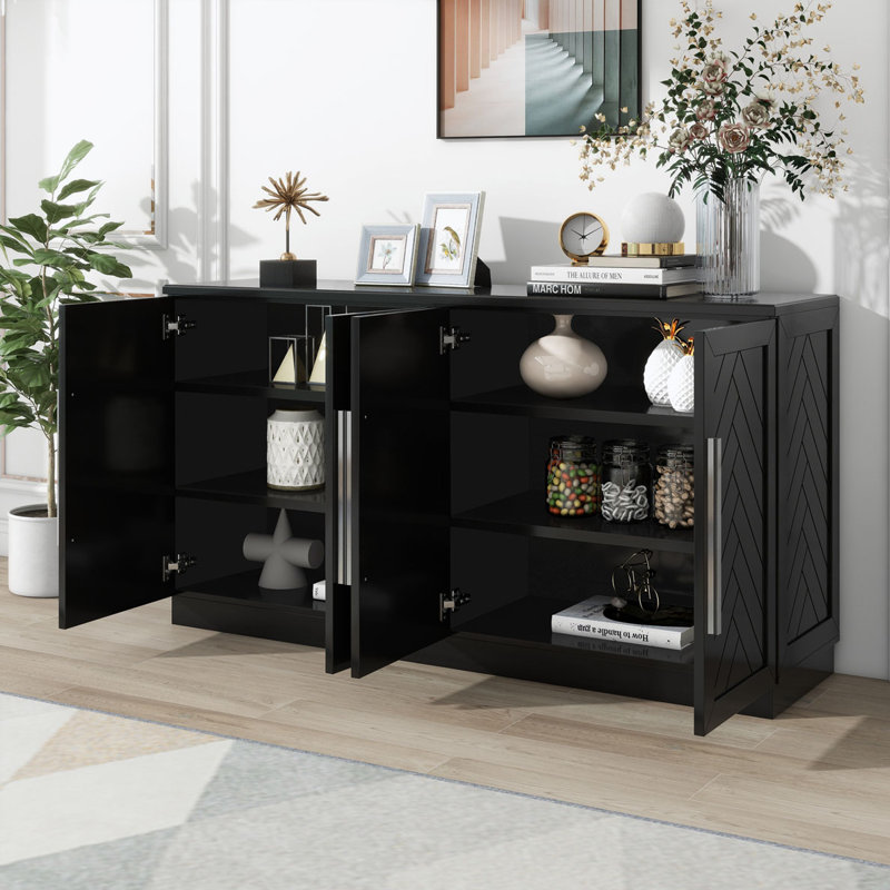 Armoire de rangement à 4 portes, tablettes réglables, Noir, noir, noir, noir