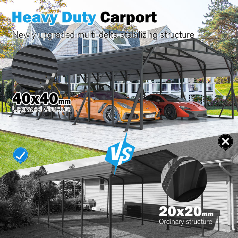 20 ft. W x 40 ft. D Metal Carport with Reinforced Heavy-Duty Steel Frame, Large Outdoor Canopy Shelter for Vehicles & Equipment