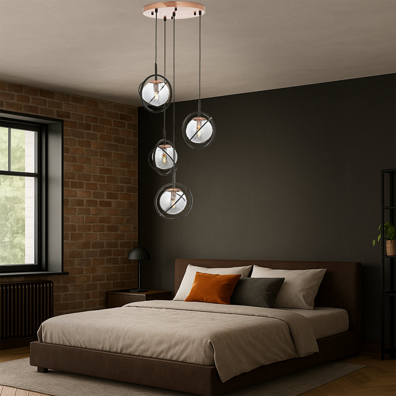 Luminaire suspendu 4 lumières, Bronze / noir, Gris