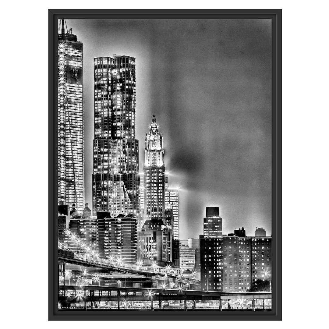 Gerahmtes Wandbild New York, Skyline bei Nacht