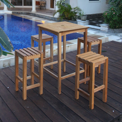 4 - Person Teak Wood Patio Dining Set with Square Table , Cushions Included