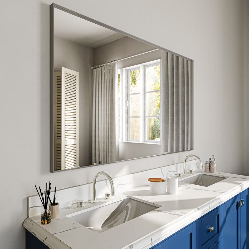 Miroir de salle de bain mural, Argent argent, 60 po x 36 po
