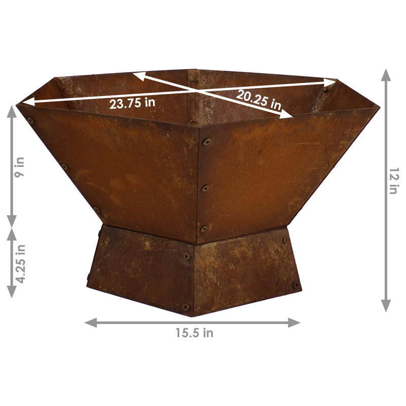 Schulenburg 23" Hexagon Wood-Burning Rust Finish Steel Raised Outdoor Fire Pit