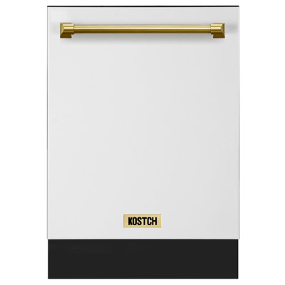 KOSTCH 24" Built-In Dishwasher, Top Control with Third Rack, Large Capacity 15 Place Settings, ENERGY STAR, 45-dBA, Open Dry, in White with Bronze Handle