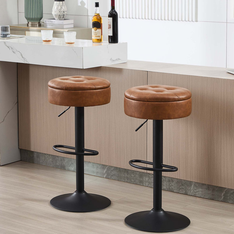 Swivel Upholstered Adjustable Height Counter Stool with Metal Frame, Brown