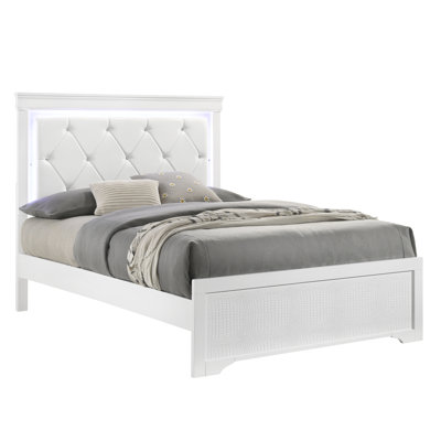 Lit rembourré de style moderne avec tête de lit à DEL et bois
