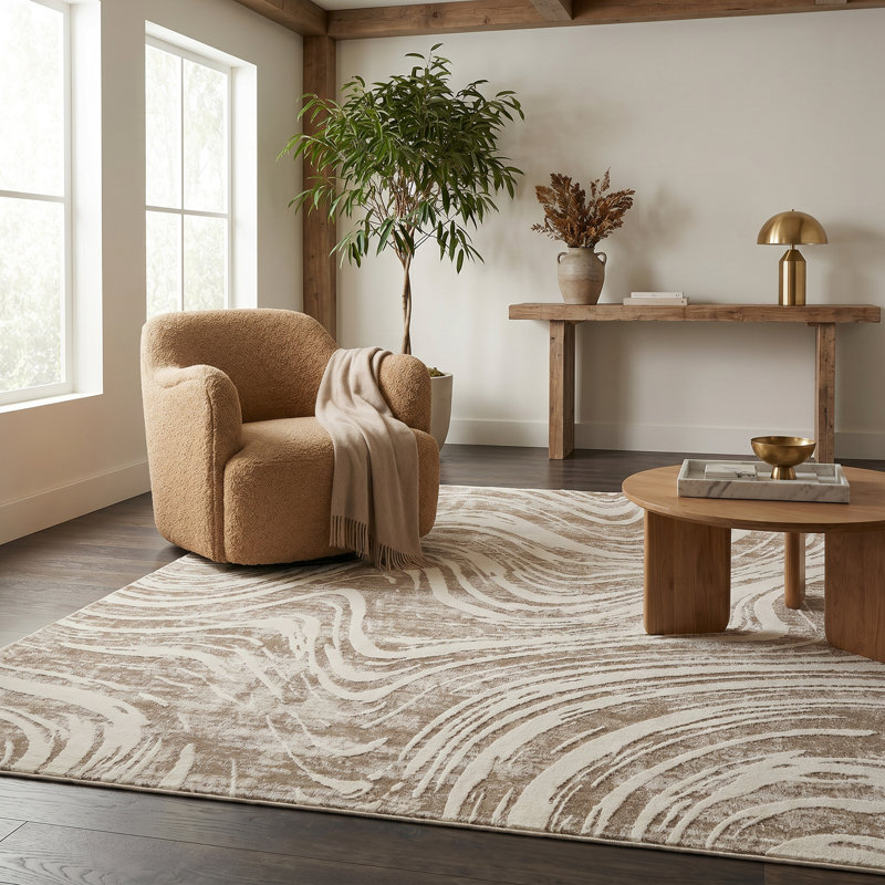 Rug Branch Nagisa 5' x 8' (5'3" x 7'7") Beige/Brown Abstract Indoor Area Rug, Modern, Medium Pile, Stain-Resistant Carpet - Living Room, Bedroom, Dining Room, and Kitchen