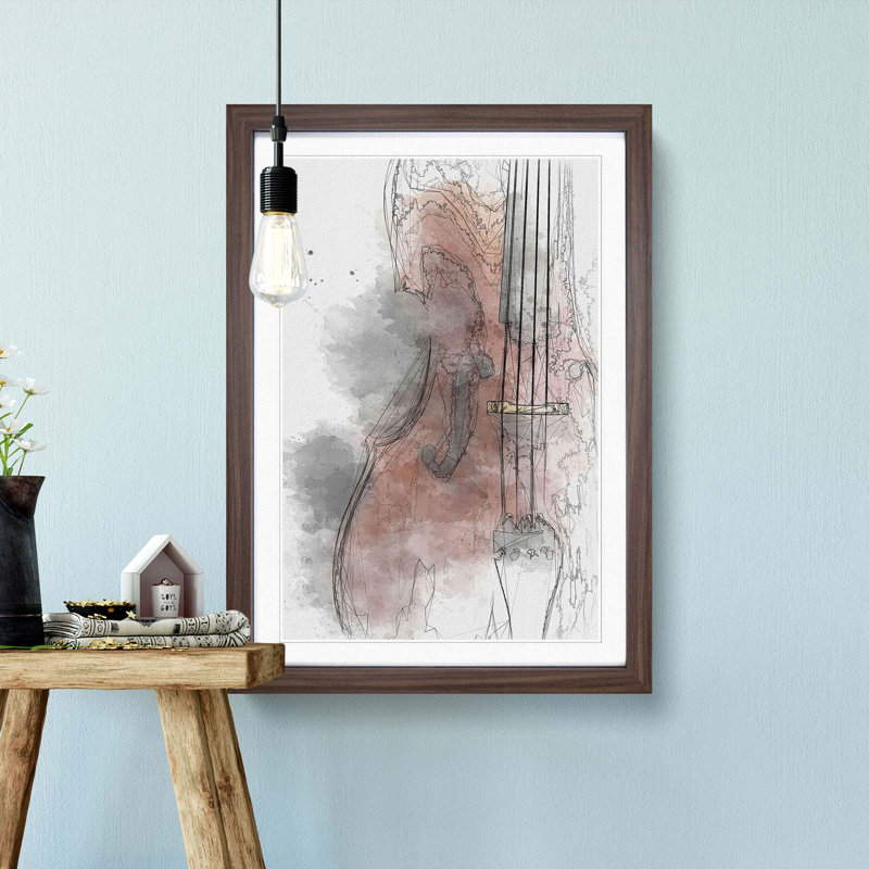 Cello in Abstract - Picture Frame Graphic Art Print, 65cm H x 48cm W x 2cm D, Walnut Framed
