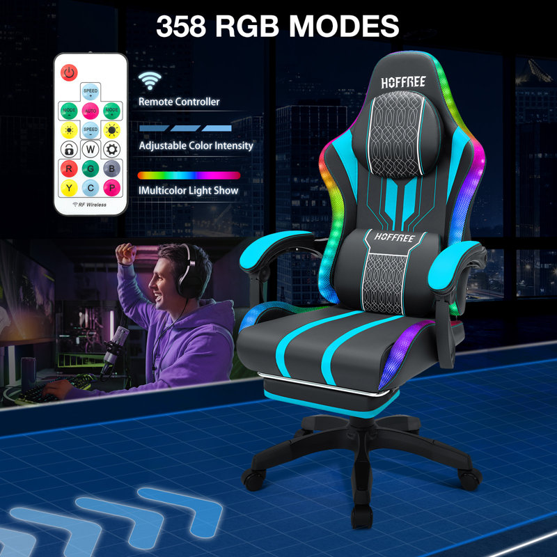 Inbox Zero Ergonomic Gaming Chair with Speakers RGB LED Lights and