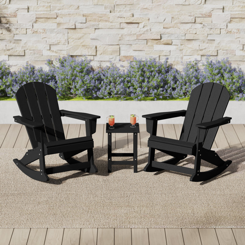 Chaise Adirondack à bascule en plastique avec table Laguna, Noir