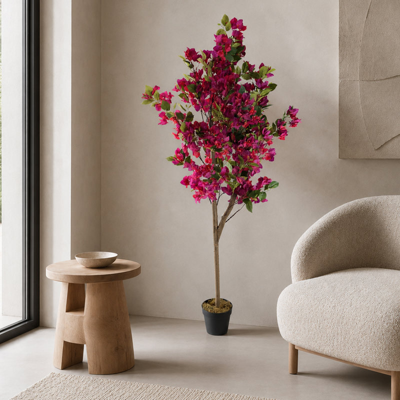 Faux Blossom Plant in Pot Liner, 150cm H x 60cm W x 60cm D, Gray
