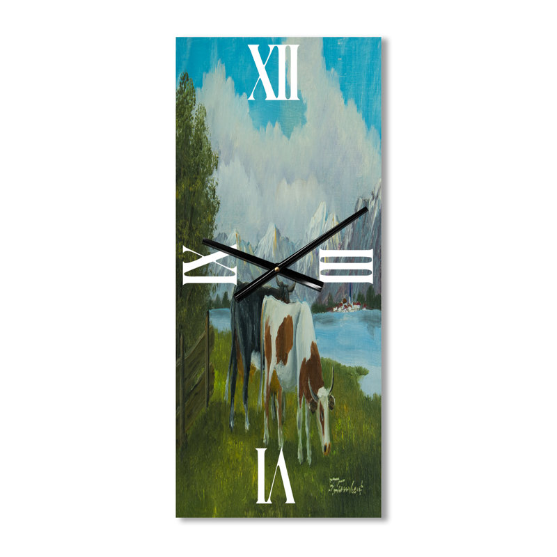 Horloge murale Vache tachetée devant un lac, Grand