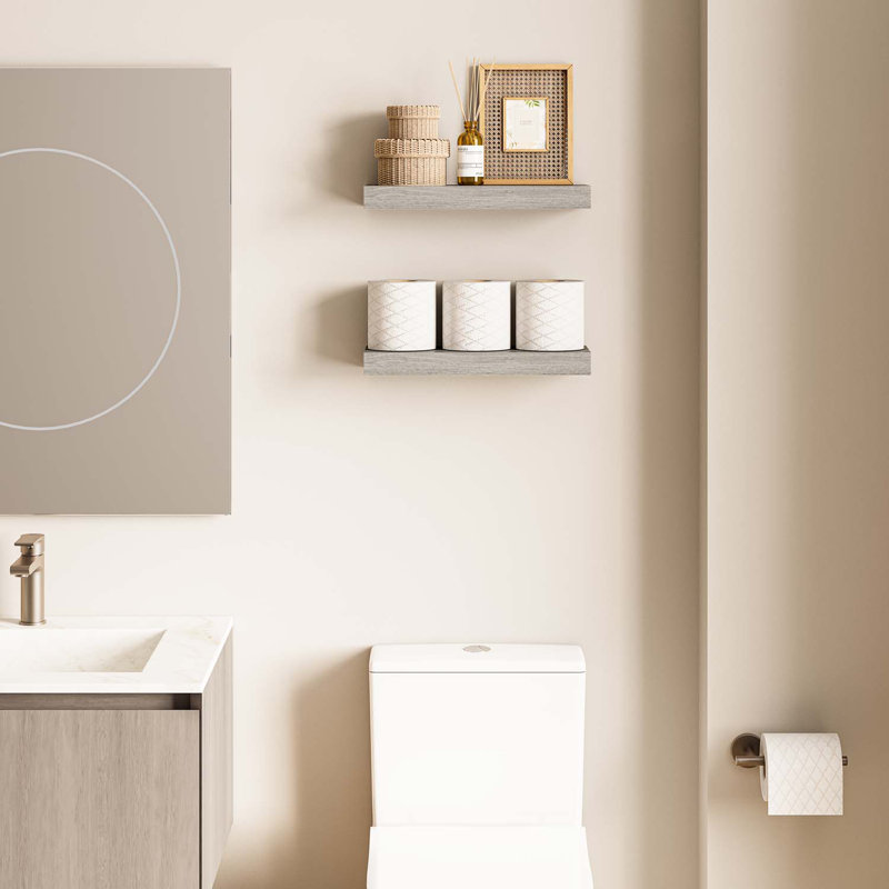 Sydney 16" W x 6" D Floating Shelves Set with Invisible Wall Mount Brackets, Grey Oak