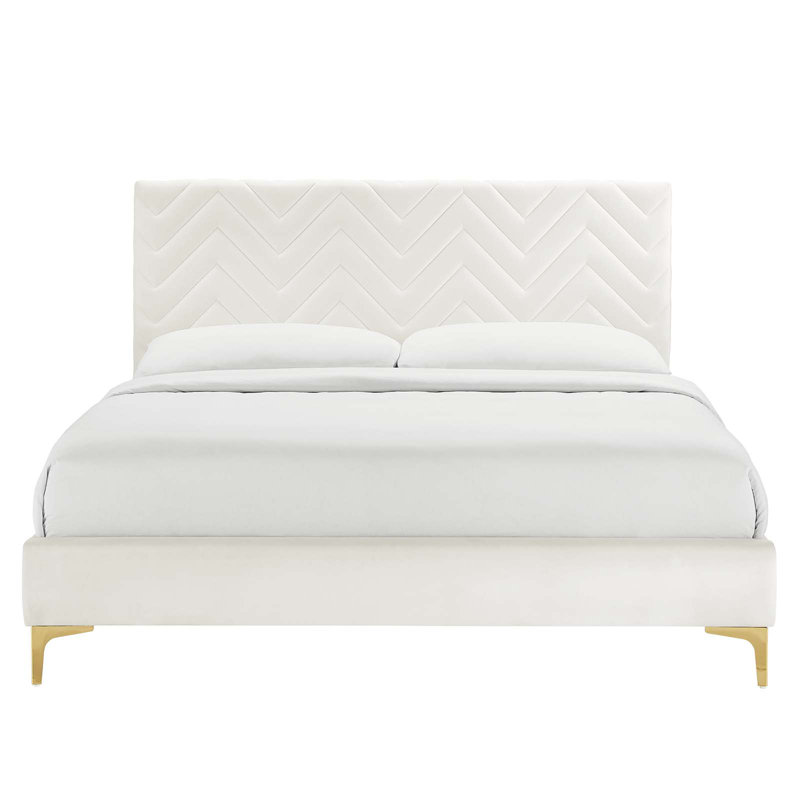 Lit plateforme en velours Leah, Blanc, Double