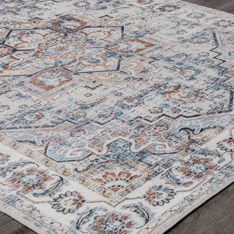 Dontre Oriental Area Rug in Beige, Rectangle 5'6" x 8'6"