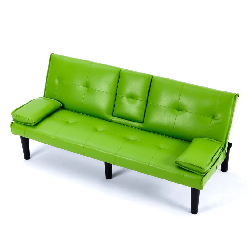 Le canapé-lit multifonctionnel en PVC vert de 67 pouces, avec un design pliable et porte-gobelet, le rend extrêmement pratique pour transformer le salon en chambre d'amis