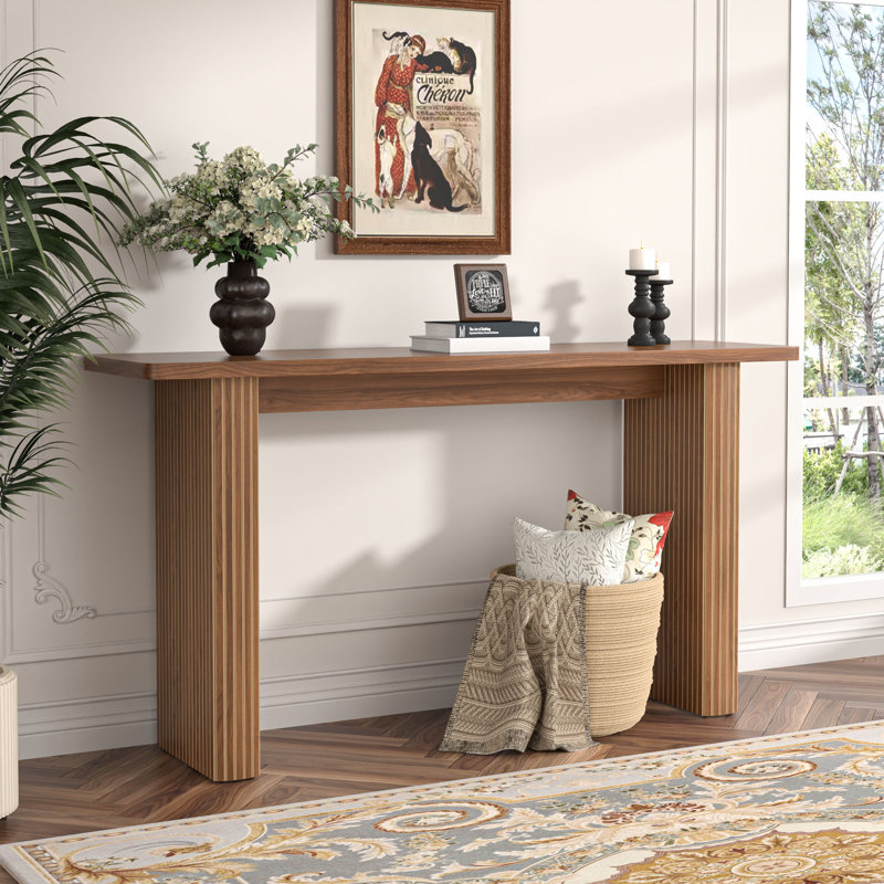 Rectangular Console Table, Long Fluted Entryway Couch Table For Entryway, Foyer, Hallway, Living Room