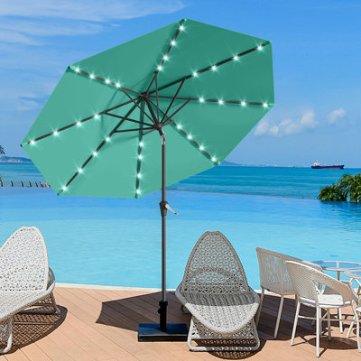9ft Solar LED Patio Umbrella with Tilt and Crank Lift, 32 Lights for Outdoor, Garden, Deck, Tiffany