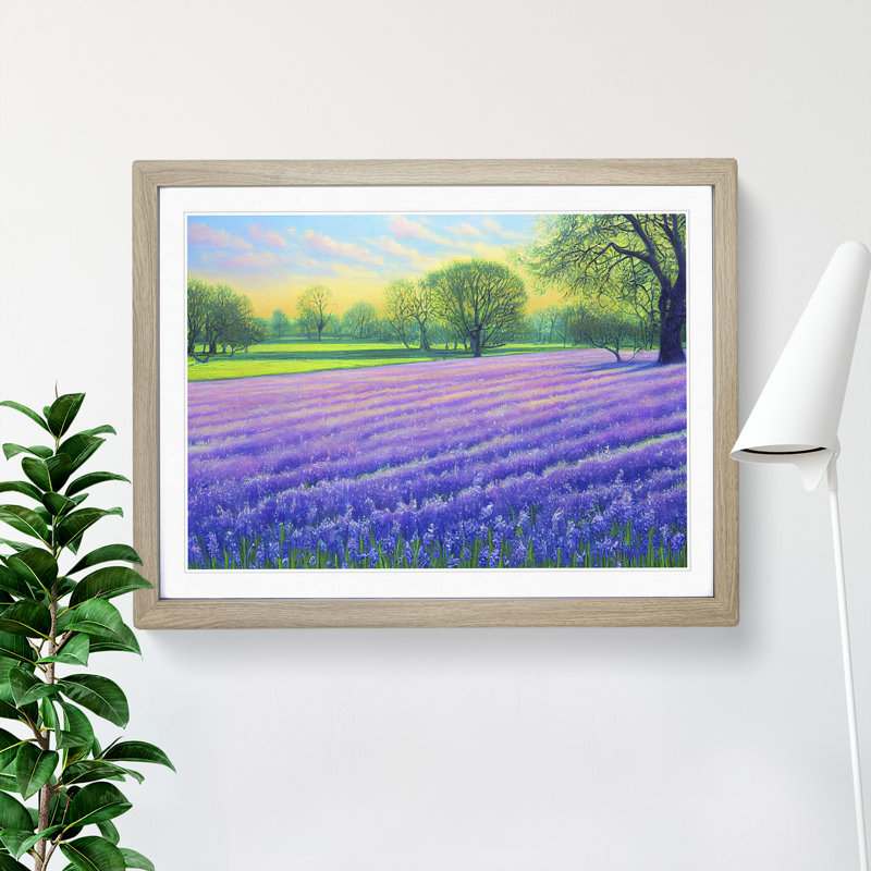 XH1022-10109X Welcoming Bluebell Field - Single Picture Frame Painting, 34cm H x 46cm W x 2cm D, Oak Framed