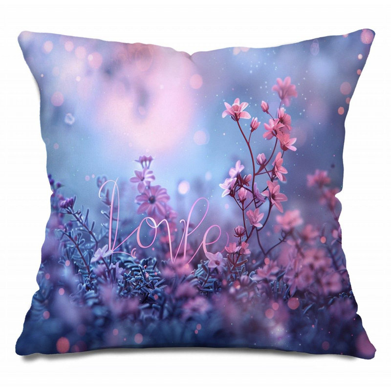 Coussin Trendy, H 14 po x l 14 po, Rose / mauve / bleu