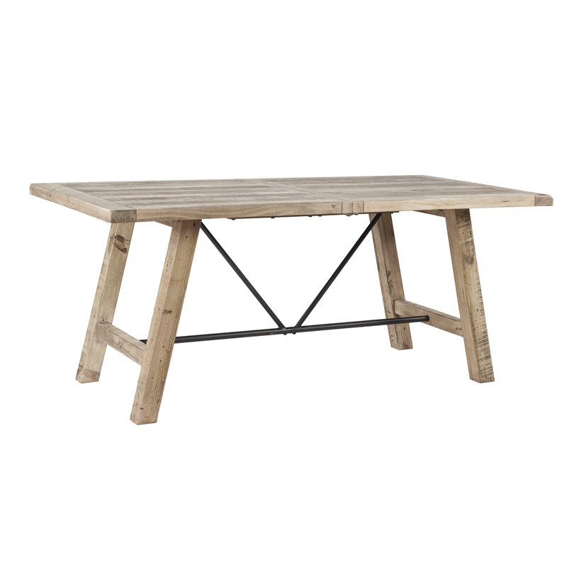 Embrey Rectangular Solid Reclaimed Pine Wood Dining Table, Natural