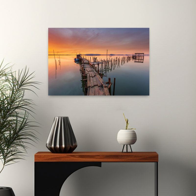 «Rustic Pier», coucher de soleil doré, paysage paisible rustique coloré, art mural, H 16 po x l 24 po
