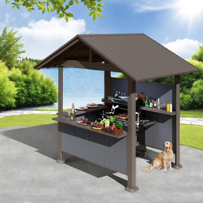 Rustic Steel Hardtop Gazebo With Storage Shelves For Patio