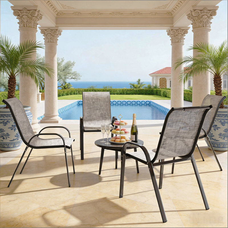 Stackable Chairs,Set Of 4 Outdoor Dining Chairs, Gray