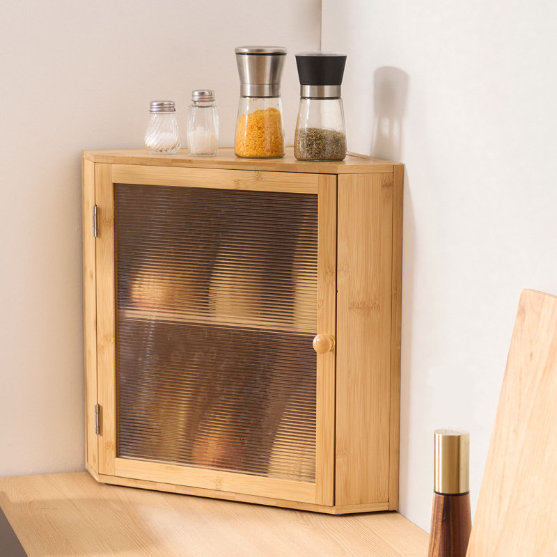 Corner Bread Box for Kitchen Counter Double Layer Bamboo Storage Container , Natural Wood