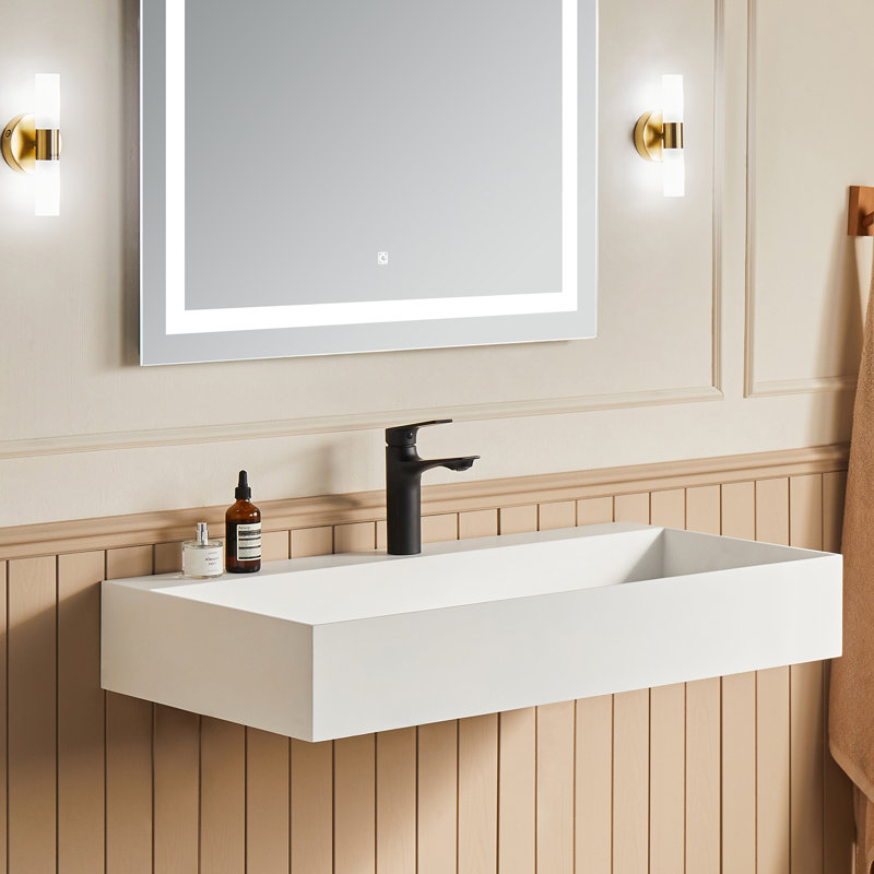 Lavabo de salle de bain mural rectangulaire à surface solide avec trou pour robinet 42 po x 18 po Pensen
