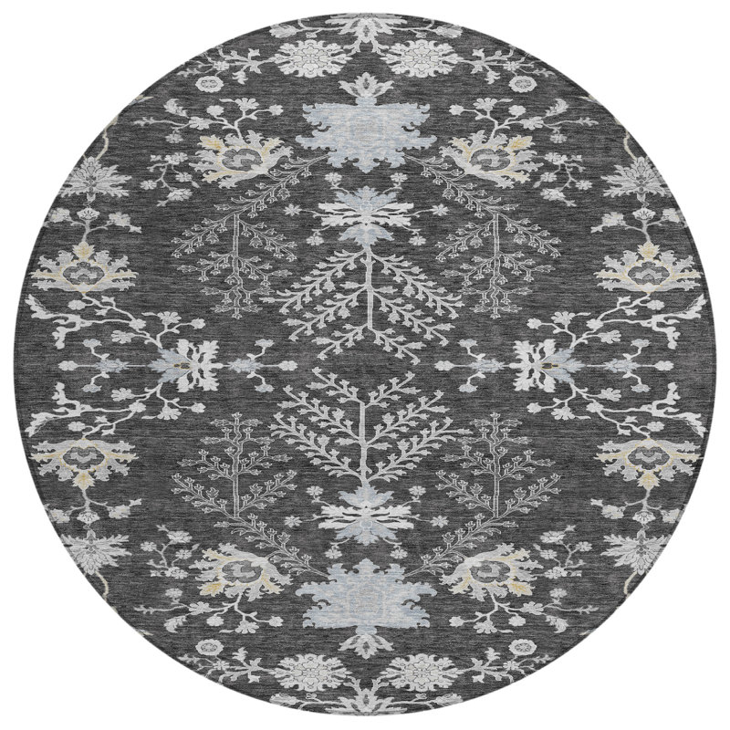 Machine Washable Indoor/Outdoor Cicel ACN1156 Charcoal Rug, Round 8'