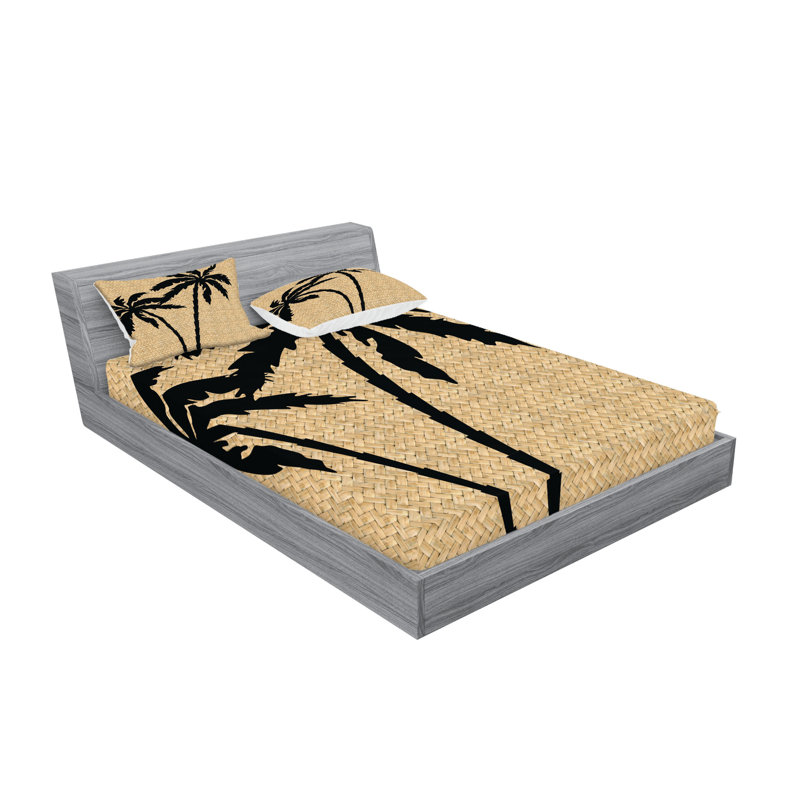 Ambesonne Tropical Fitted Sheet & Pillow Sham , Pale Brown and Black, Calking Fitted Sheet Set + 4 Pillow Cases