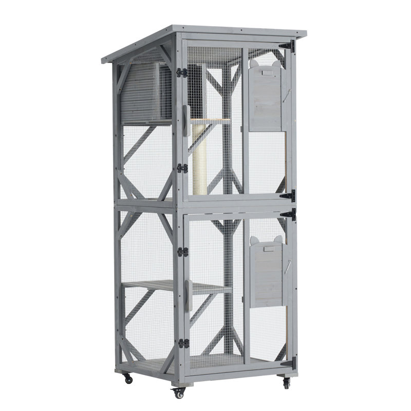 Grandes cabines d'extérieur pour chat sur roulettes, maison pour chat 70,9 po avec toit imperméable amélioré