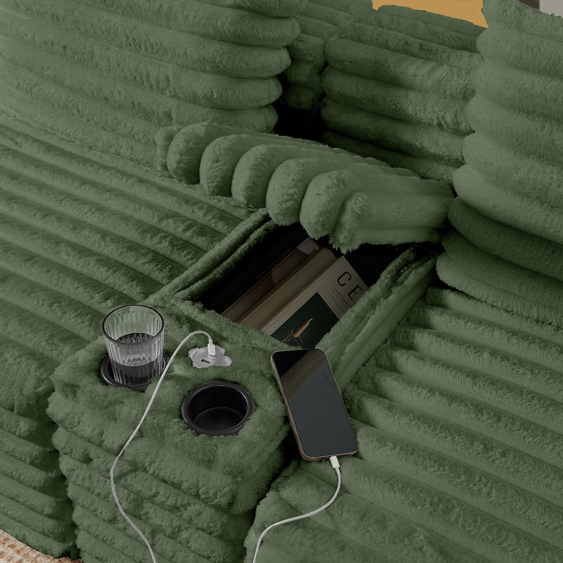 127" U-Shaped Compressed Boneless Sectional Sofa with Ottoman and Console,No Assembly Required, Green