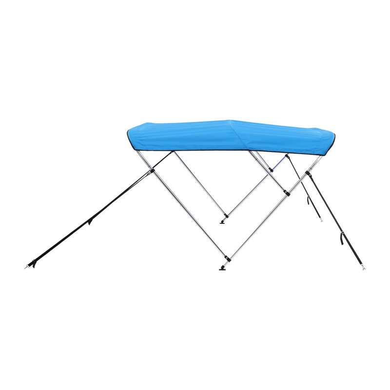 Toit bimini à 3 arcs pour bateau, auvent en polyester 600D avec structure en aluminium, auvent pare-soleil imperméable, L 6 pi x l (67 po à 72 po) x H 46 po, bleu pacifique