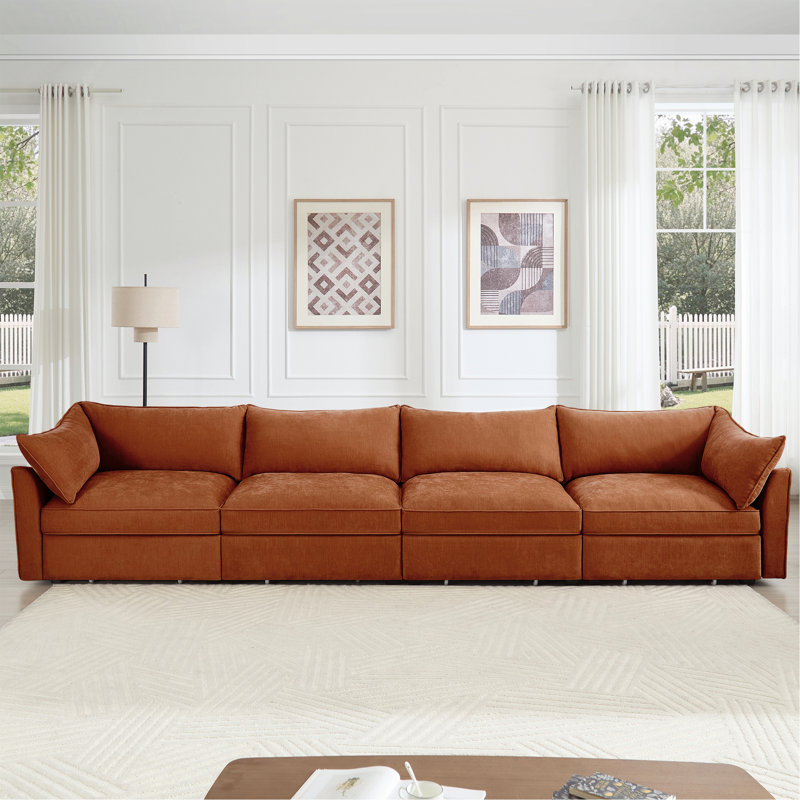 Canapé rembourré 4 places avec tiroirs de rangement pour l'intérieur, Orange