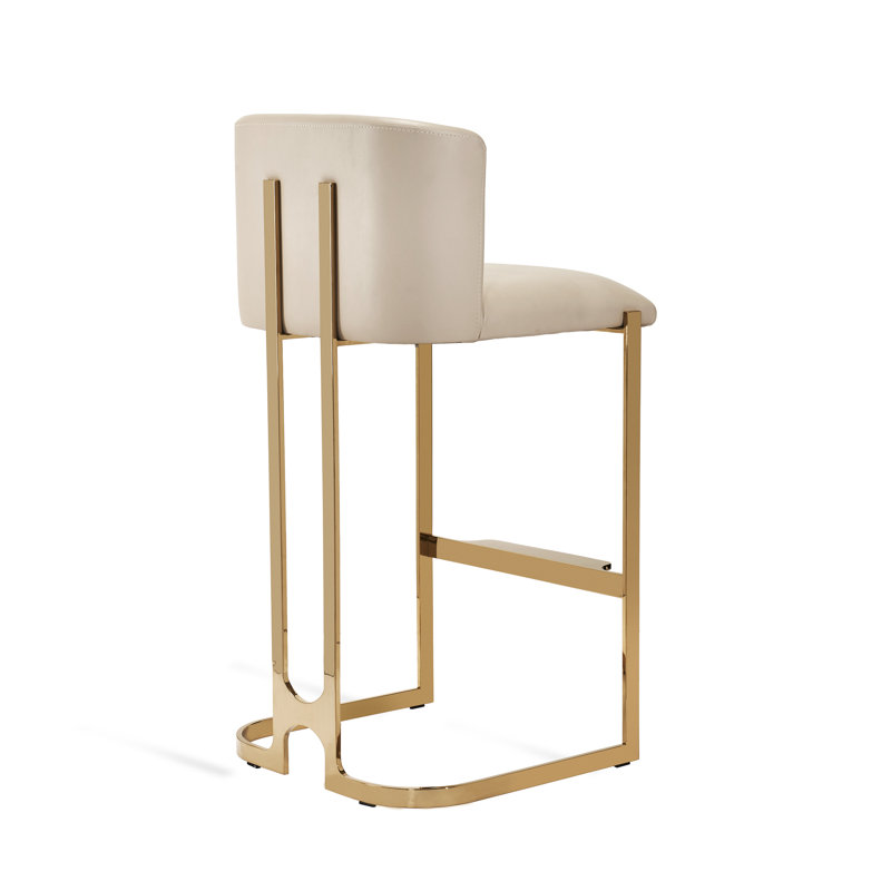 Banks Upholstered Stool with Metal Frame, Polished Brass, Counter Stool (26” Seat Height), Cream Latte