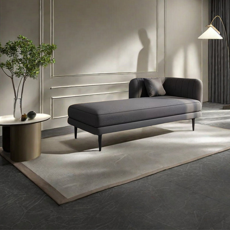 Chaise longue rembourrée Tione, Accoudoir à droite (vu de face), Noir