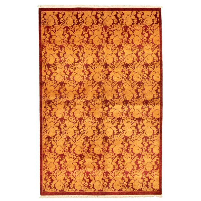 One-of-a-Kind Rectangle 5' X 8' New Age Wool Area Rug in Dark Red/Light Yellow