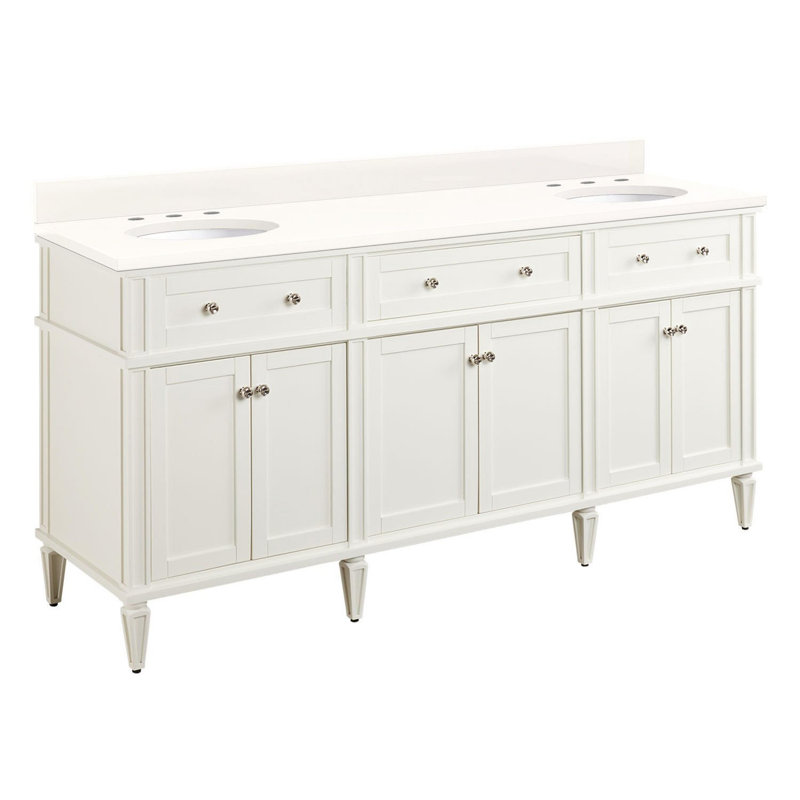 72" Elmdale Double Vanity for Rectangular Undermount Sinks, Arctic White Quartz, White, Polished Nickel