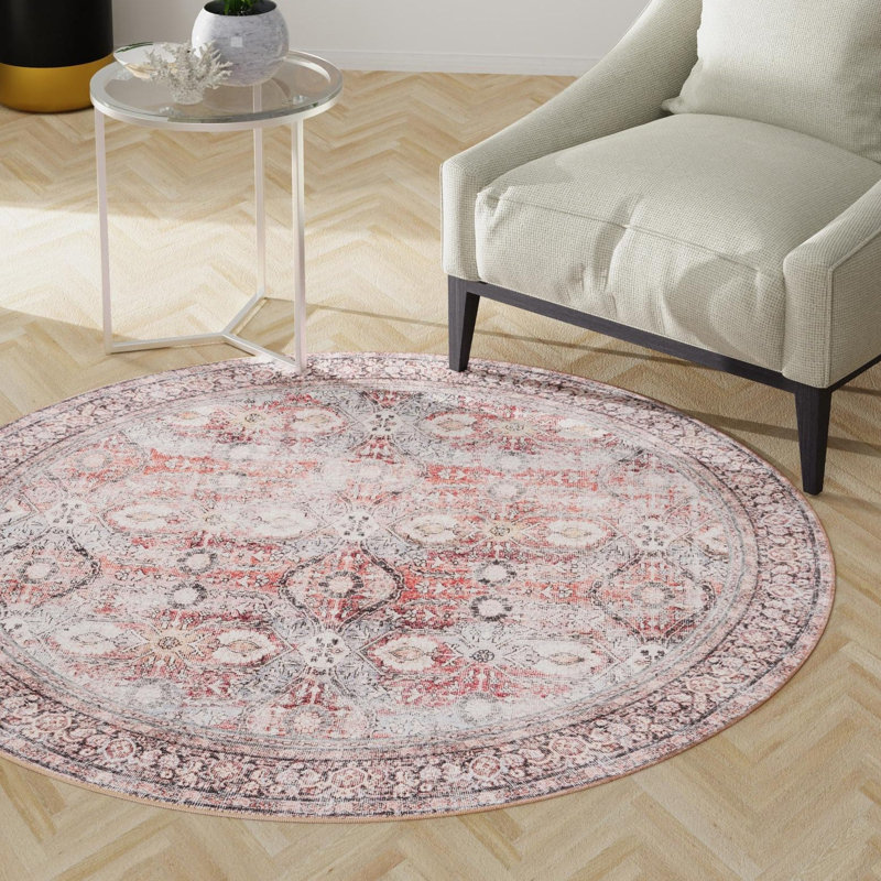 Mckellum Performance Chenille Floral Indoor Rug, Round 2' x 2'