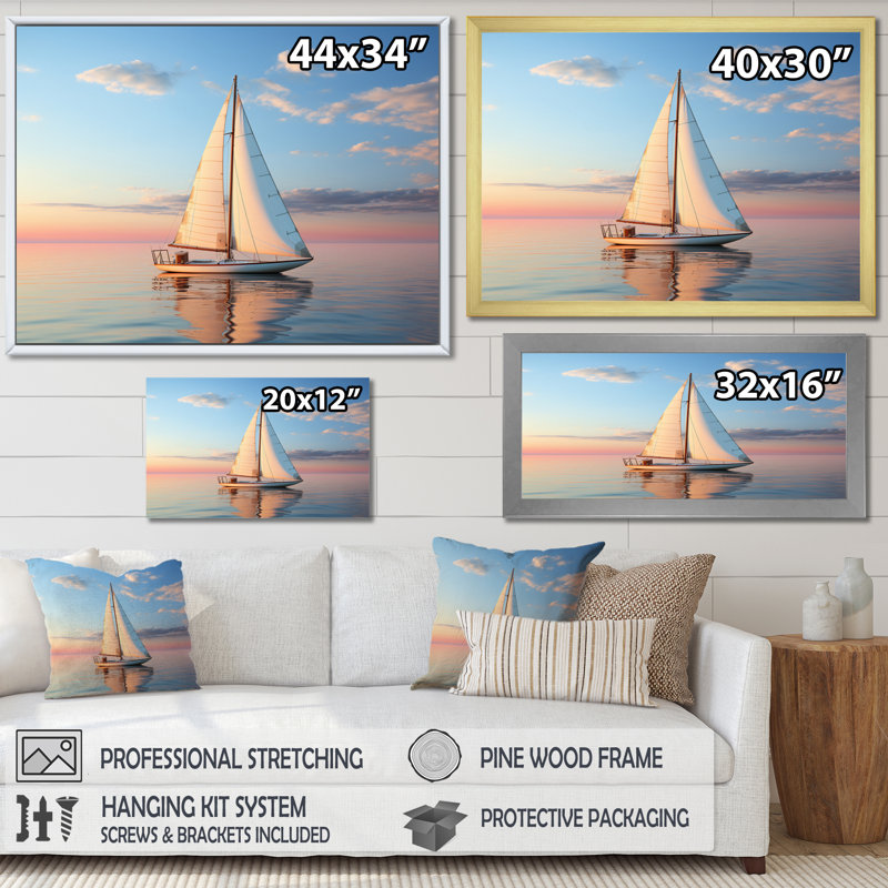 Voilier solitaire, impression d'art mural, H 30 po x l 40 po x P 1,5 po, Cadre simple noir