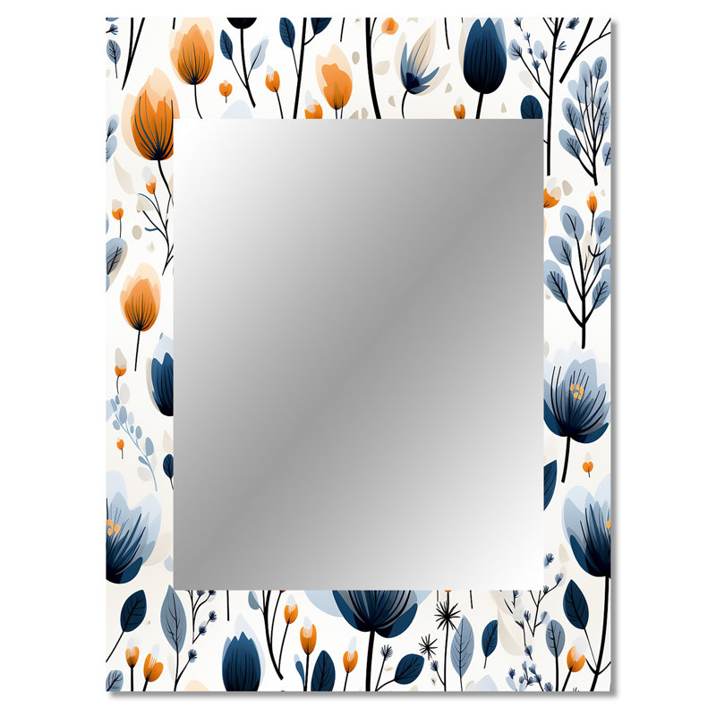 Celissa Cottage Blue And White Floral Bloom Pattern - Floral Unique Wall Mirror, Cottage Mirror, Printed Metal Art, 40" x 30"