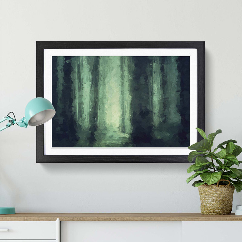 Green Misty Forest in Abstract - Framed Print, Black Framed, 62cm H x 87cm W x 2cm D